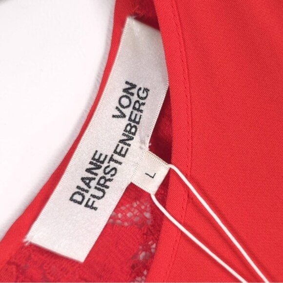 NWT DIANE VON FURSTENBERG Coral Red Sleeveless Shell 12215DVF Lace Top LARGE - Picture 3 of 11